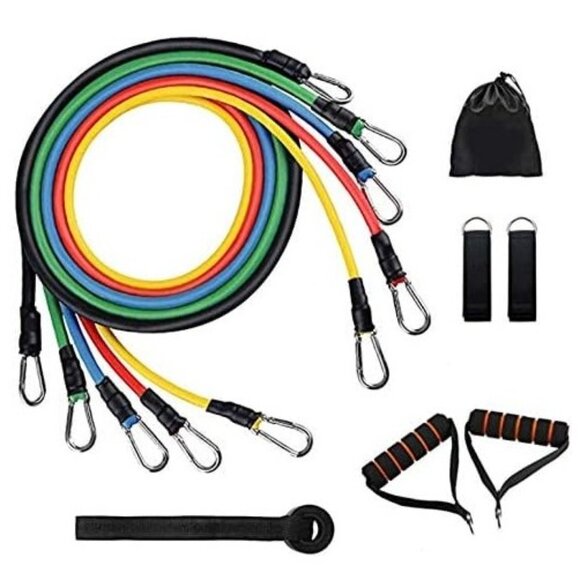 NEW Resistance Training Bands 11 Piece Set Home Workout Physical Therapy Yoga Pi - Picture 4 of 15
